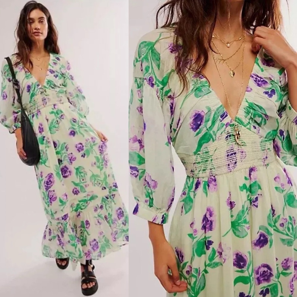 New Free People Golden Hour Floral Dress, Sz L - Picture 2 of 2